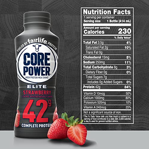 Strawberry 42g High Protein Milk Shake, 14 Fl Oz (2 Packs of 12) H2022