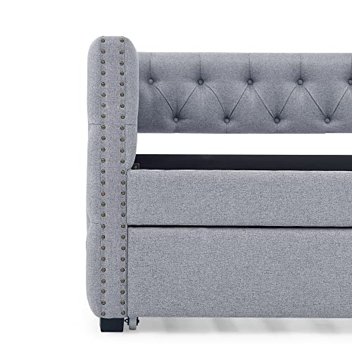 Fabric Upholstered Twin Size Daybed with Trundle F801