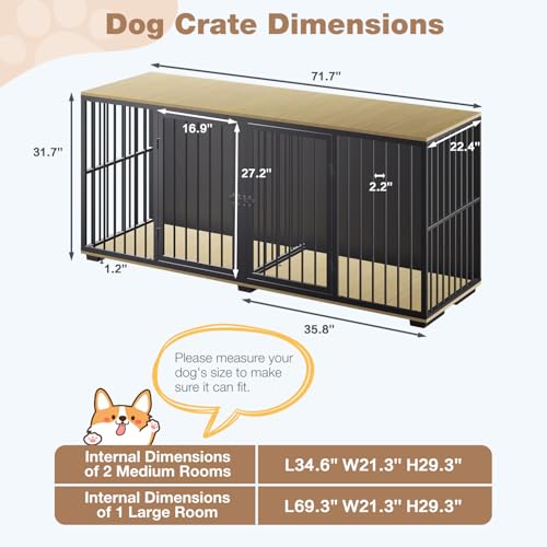 71.6'' Metal Steel Frame Double Dog Kennel with 2 Rooms and Removable Divider Black E814