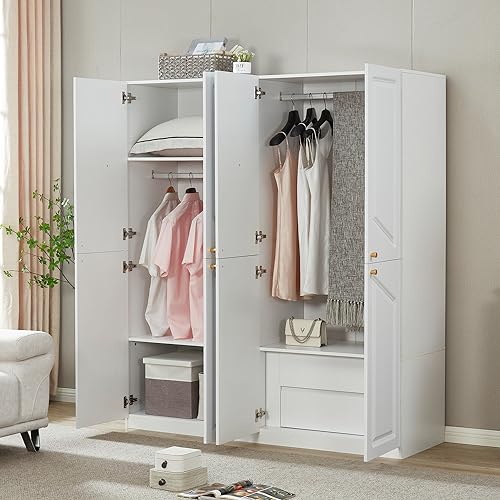 White 4 Door 2 Drawers Wooden Armoire Wardrobe Cabinet K5125