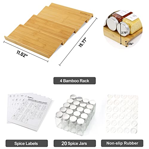 Bamboo 4 Tier Spice Drawer Organizer with 28 Spice Jars G7428