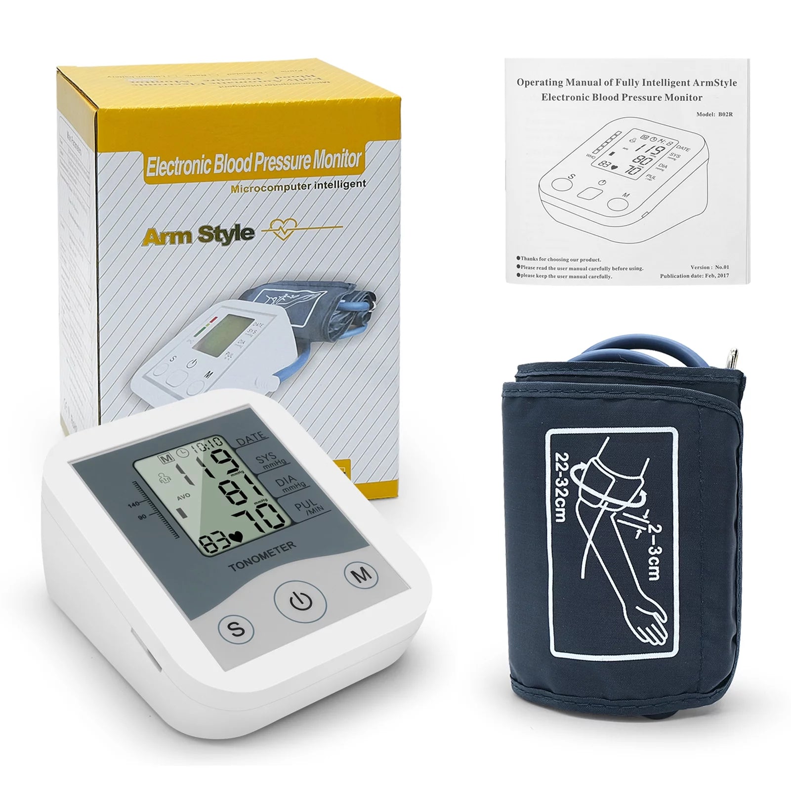 Arm Sphygmomanometer LCD Digital Display Pulse Scanning Oscillometry G345111