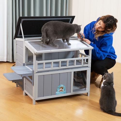 Gray 2-Tier Wood Cat House D304