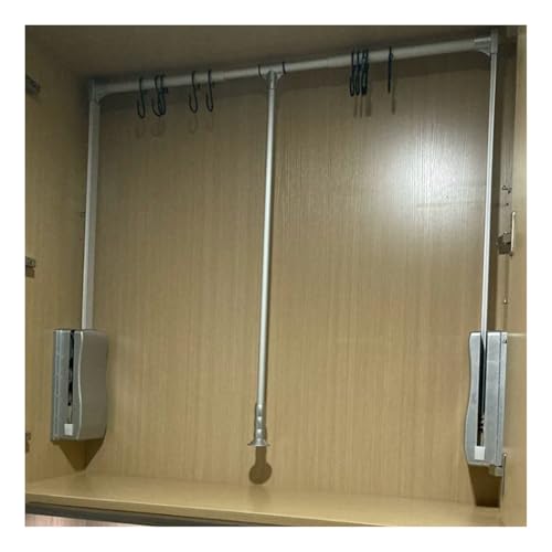 Pull Down Closet Rod Organizer Storage Rack Lift Buffer Extendable Adjustable Width Space Saving Wardrobe Hanger Silver U5609
