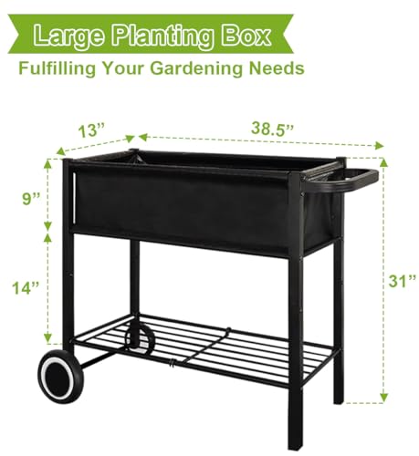 Black Raised Garden Bed with Legs on Wheels T300