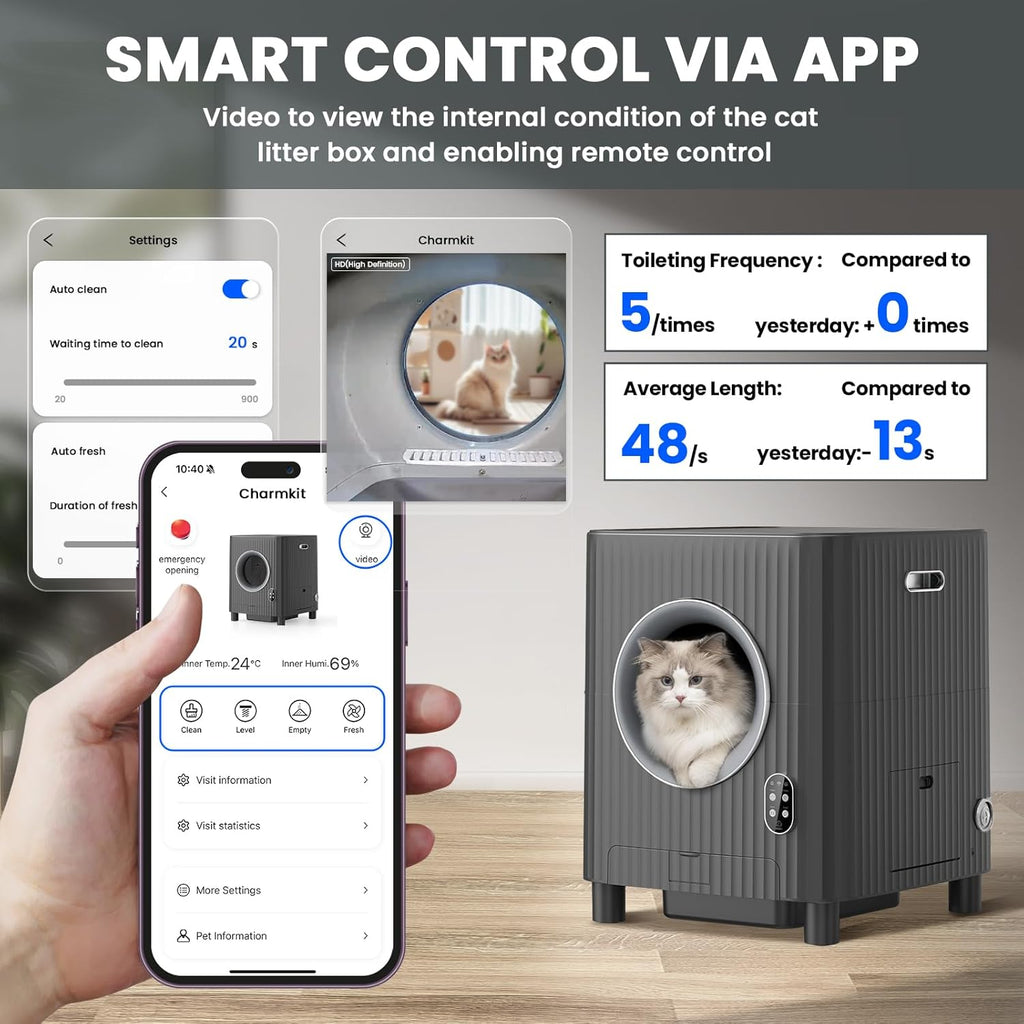 Automatic Self Cleaning Cat Litter Box with APP Control (Black) X13018