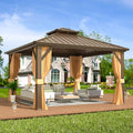 10' x 12' Hardtop Gazebo with Aluminum Frame and Galvanized Steel Double Roof T27636
