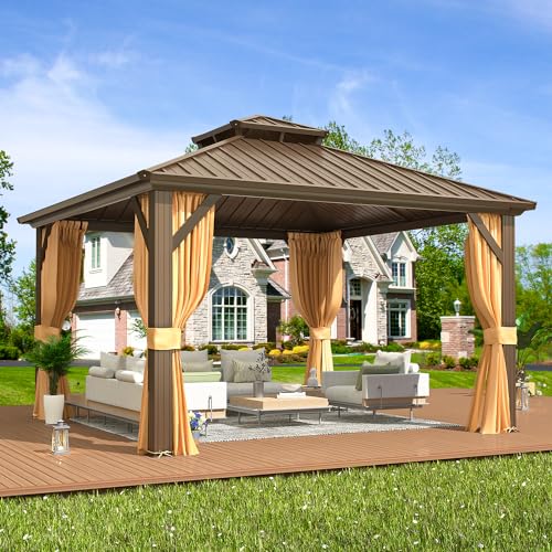 10' x 12' Hardtop Gazebo with Aluminum Frame and Galvanized Steel Double Roof T27636