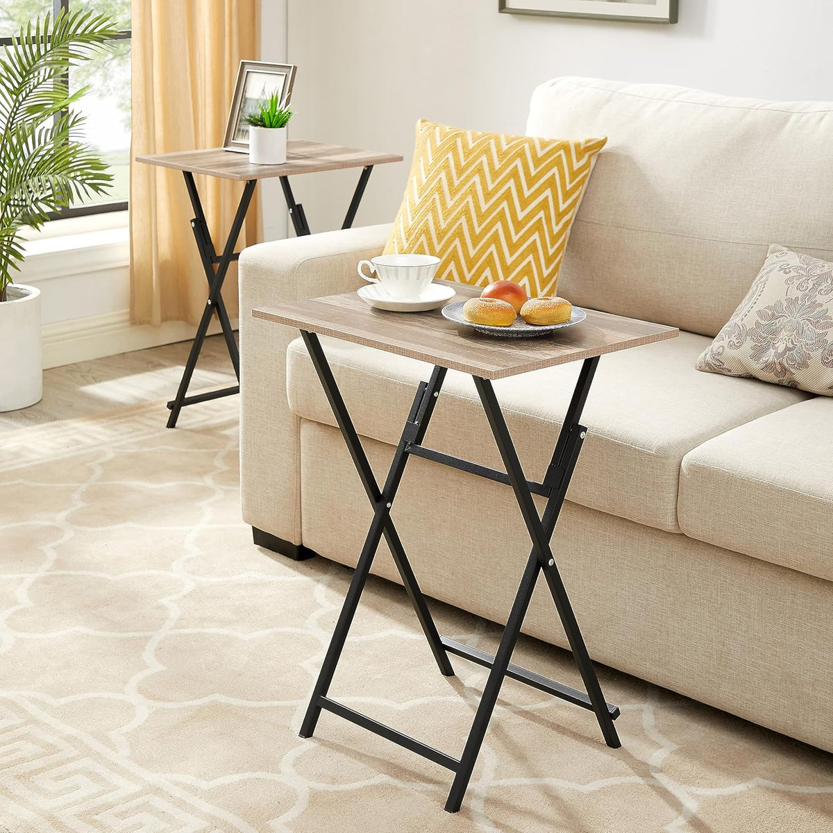 Rustic Brown Black TV Tray Table 2-Piece Portable Tables I753653