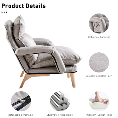 Gray Linen Accent Chair with Ottoman T8781