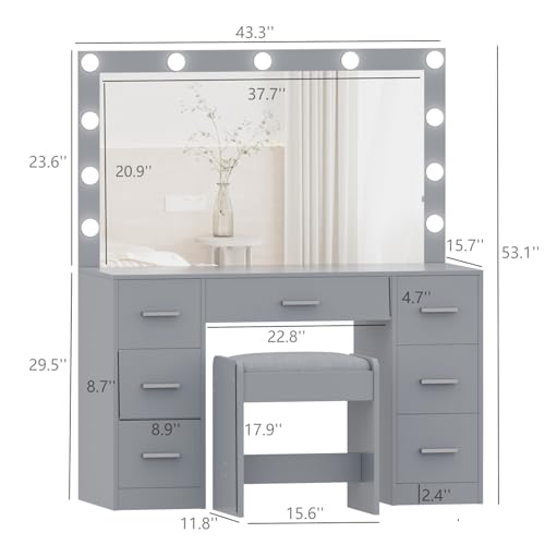 White Vanity Desk with Lighted Mirror and Drawers Z3224