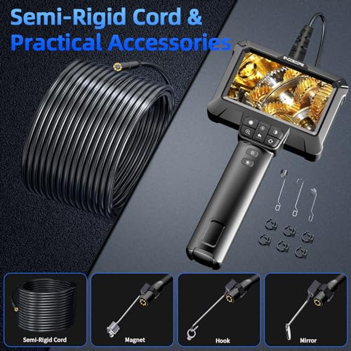 IP67 Waterproof Borescope Camera with 8 Adjustable LED Lights, 4.3" LCD Screen, HD 1080P, 16.5ft Semi-Rigid Cord L2629
