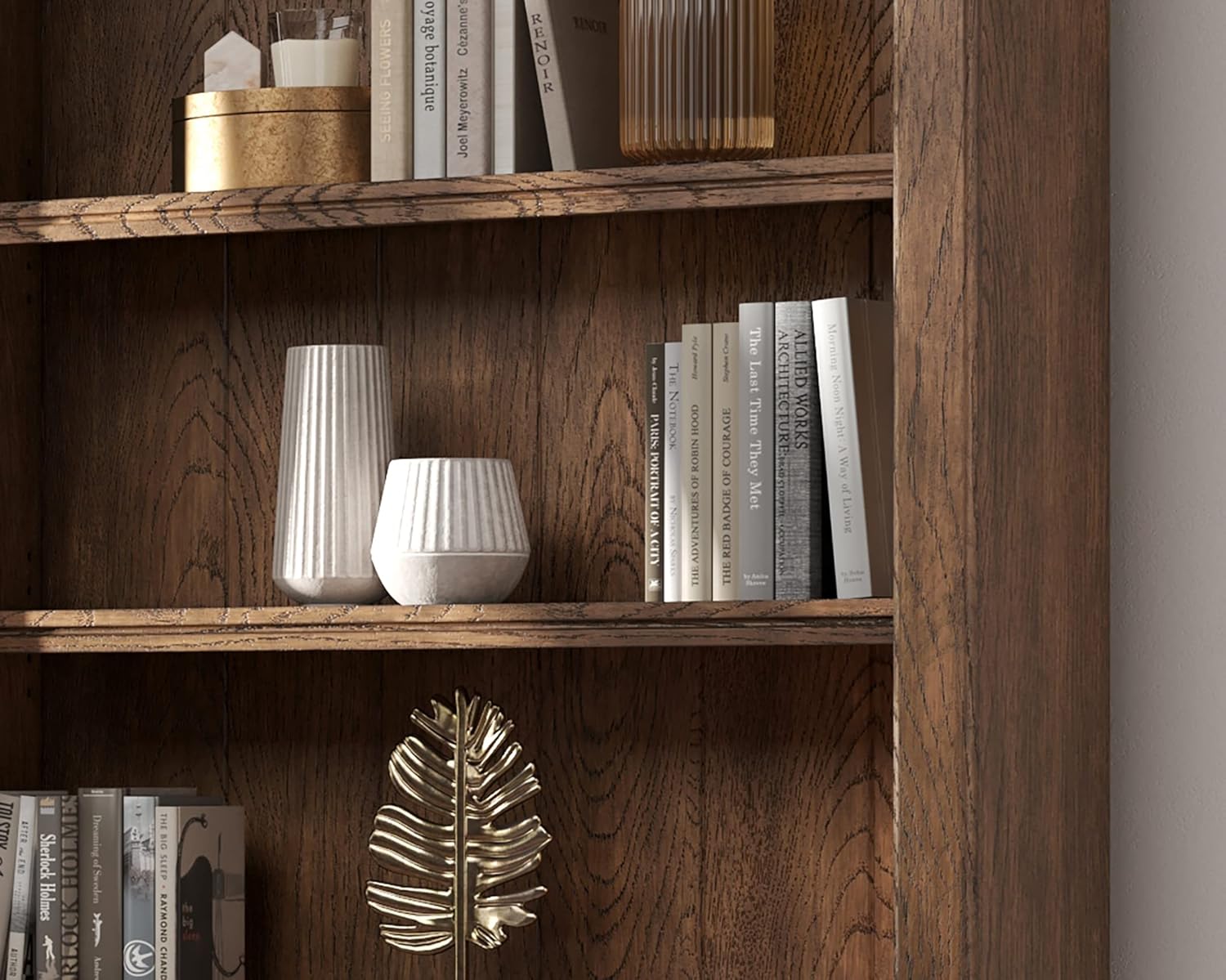 Brown 8' Tall Bookcase Wall with Ladder W6724