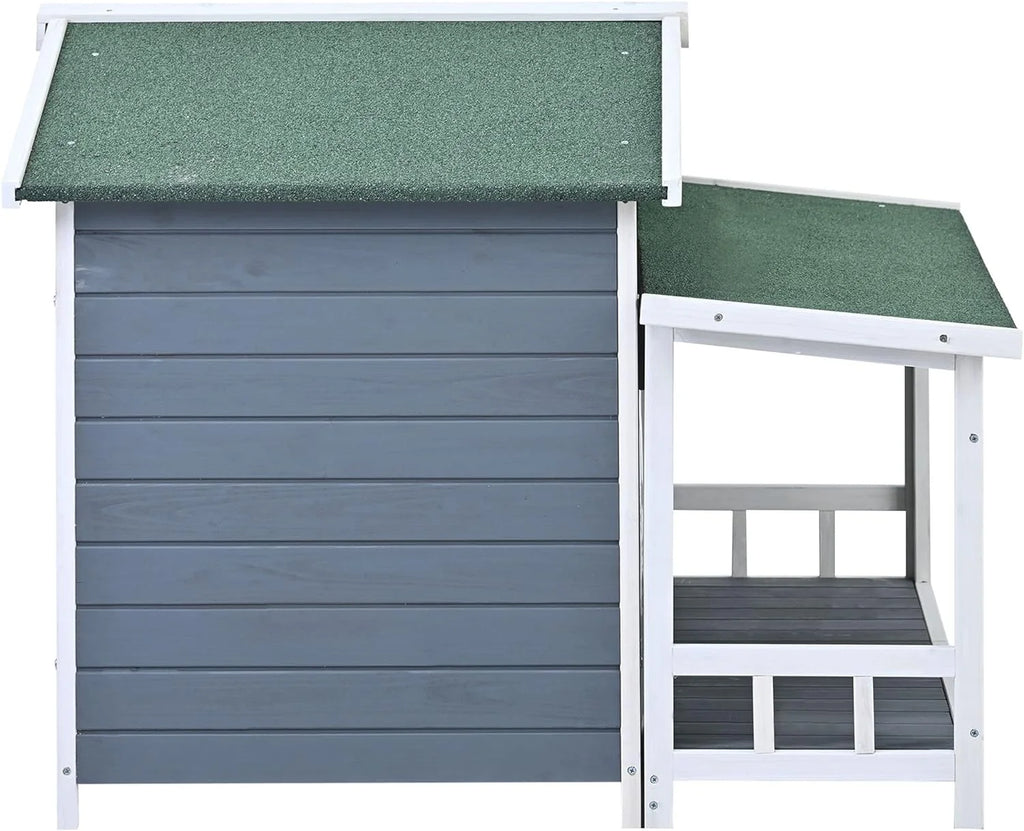 Gray Green Wooden Dog House with Porch 2 Doors F303