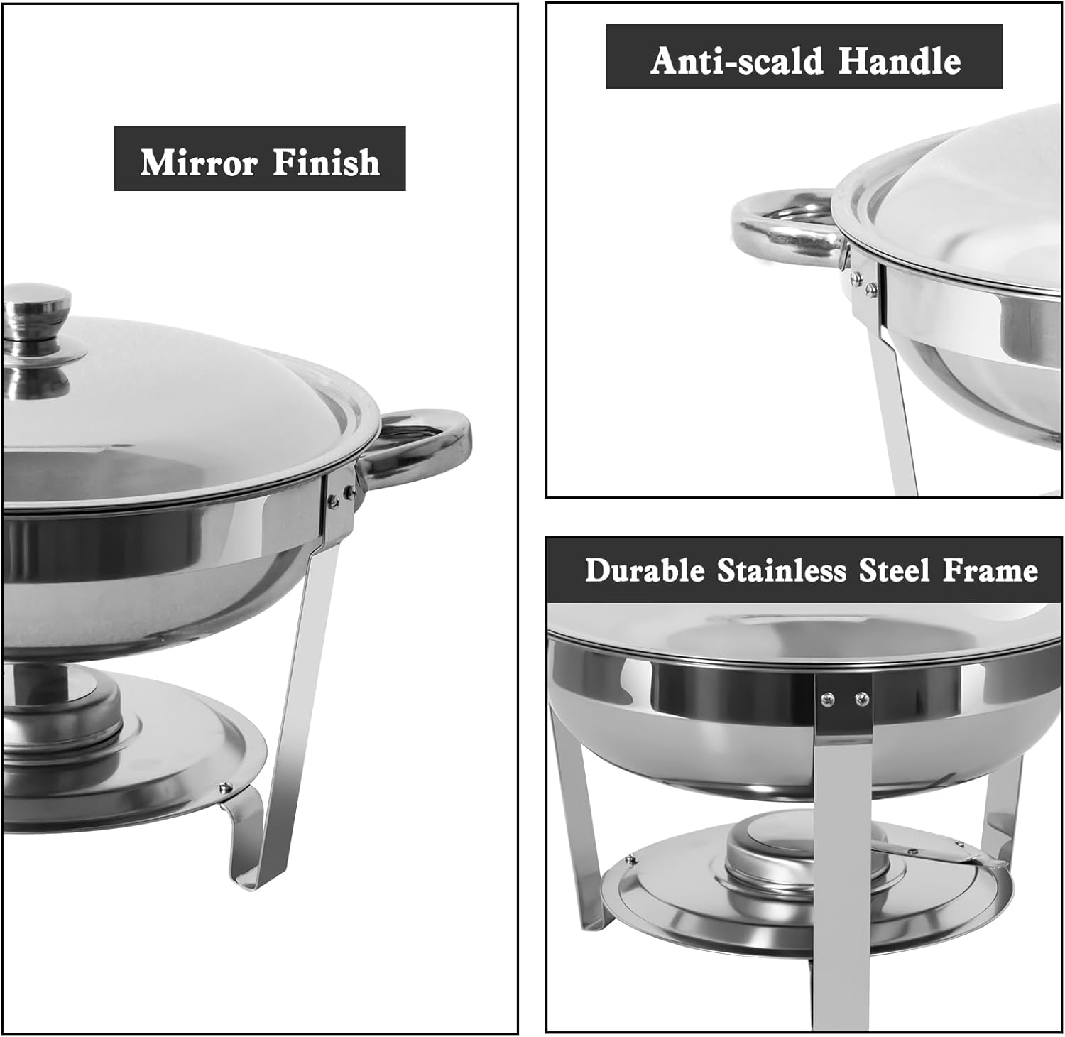 5 Qt Stainless Steel Round Chafing Dish Buffet Set 6 Pack V2605