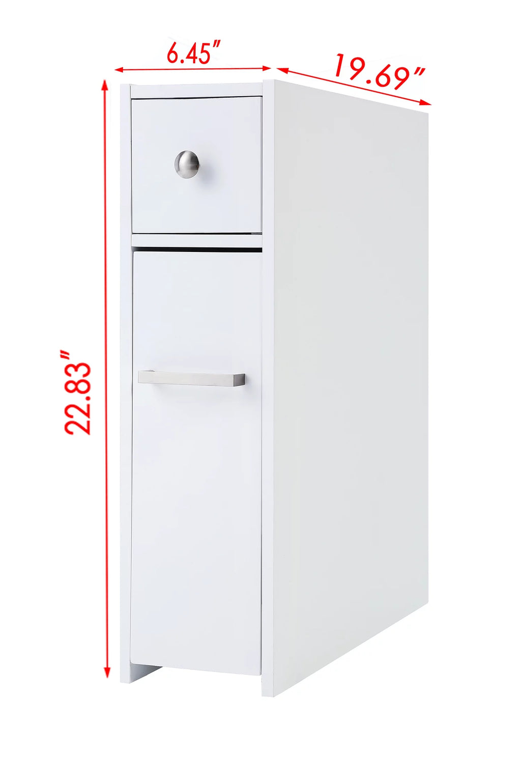 White Slim Bathroom Storage Cabinet with Toilet Paper Holder and Slide Out Drawer T522378