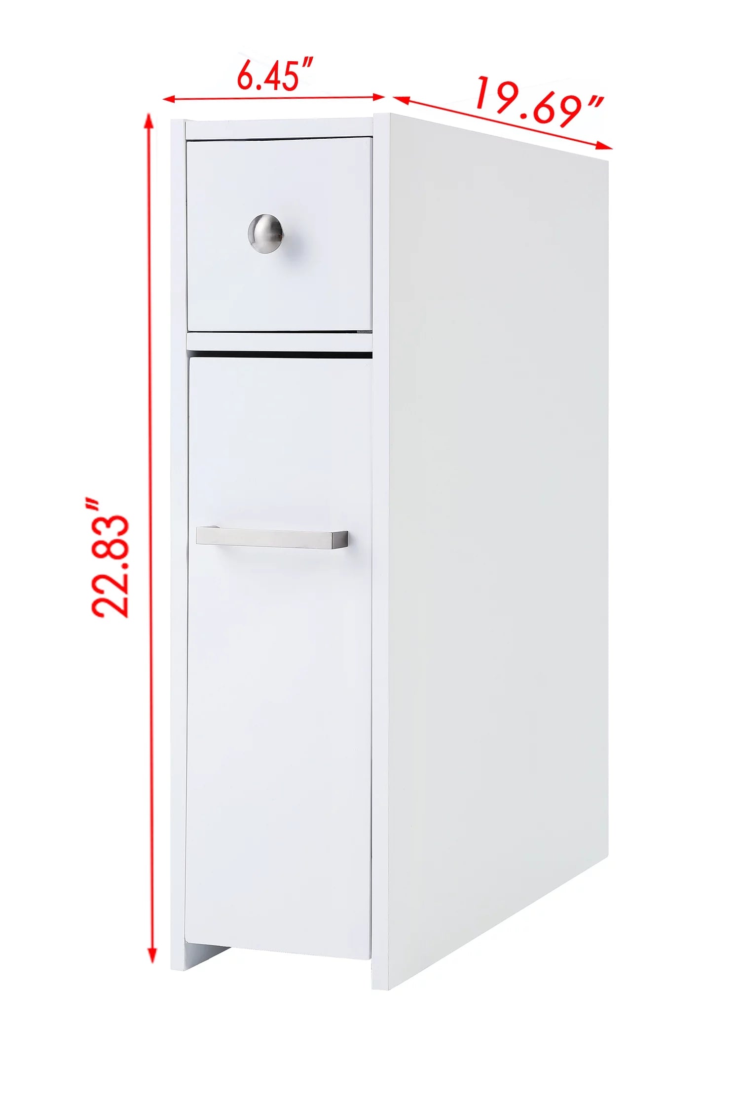 White Slim Bathroom Storage Cabinet with Toilet Paper Holder and Slide Out Drawer T522378
