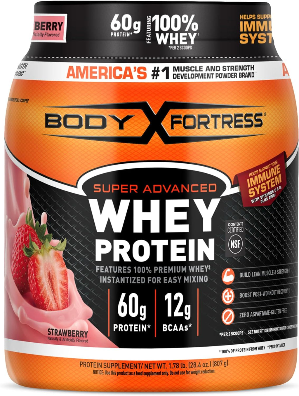 Whey Protein Powder, Strawberry, 60g Protein, 12g BCAAs Per 2 Scoops, Creatine Monohydrate Micronized Powder 500G, 5000mg Per Serv (5g), 100 Servings C809