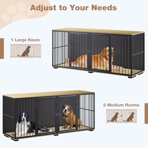 71.6'' Metal Steel Frame Double Dog Kennel with 2 Rooms and Removable Divider Black E814