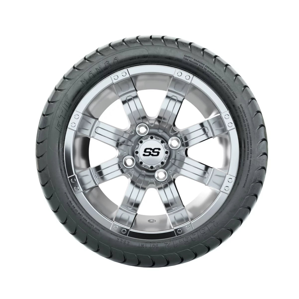 Set of 4 Chrome Finish 12 inch Golf Cart Wheel on 215/35-12 Tire M210436