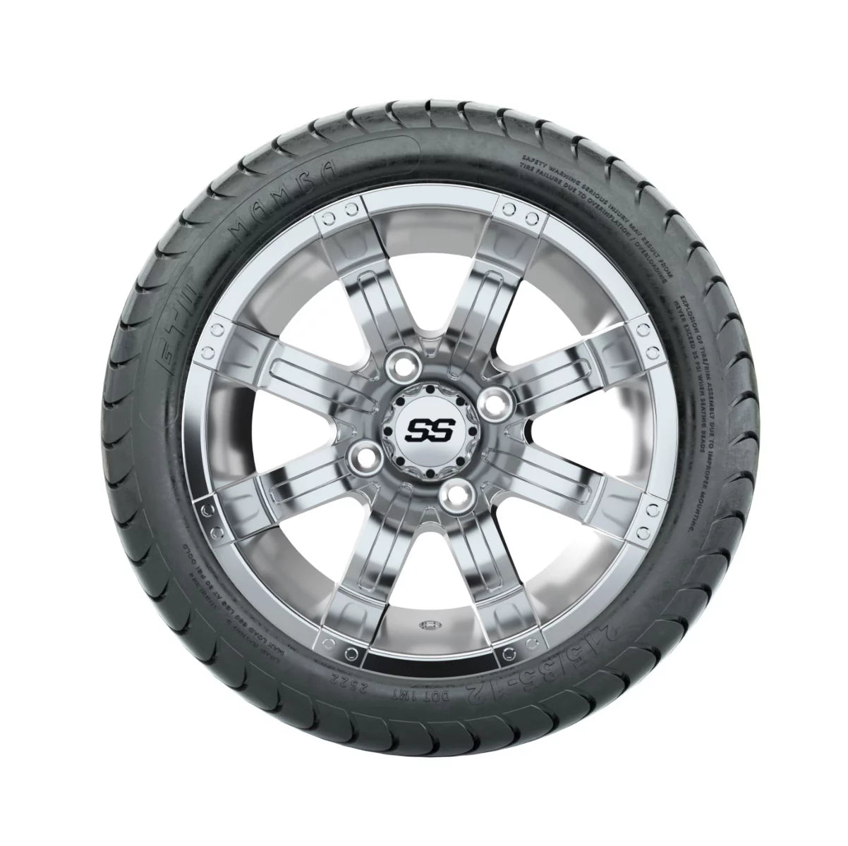 Set of 4 Chrome Finish 12 inch Golf Cart Wheel on 215/35-12 Tire M210436