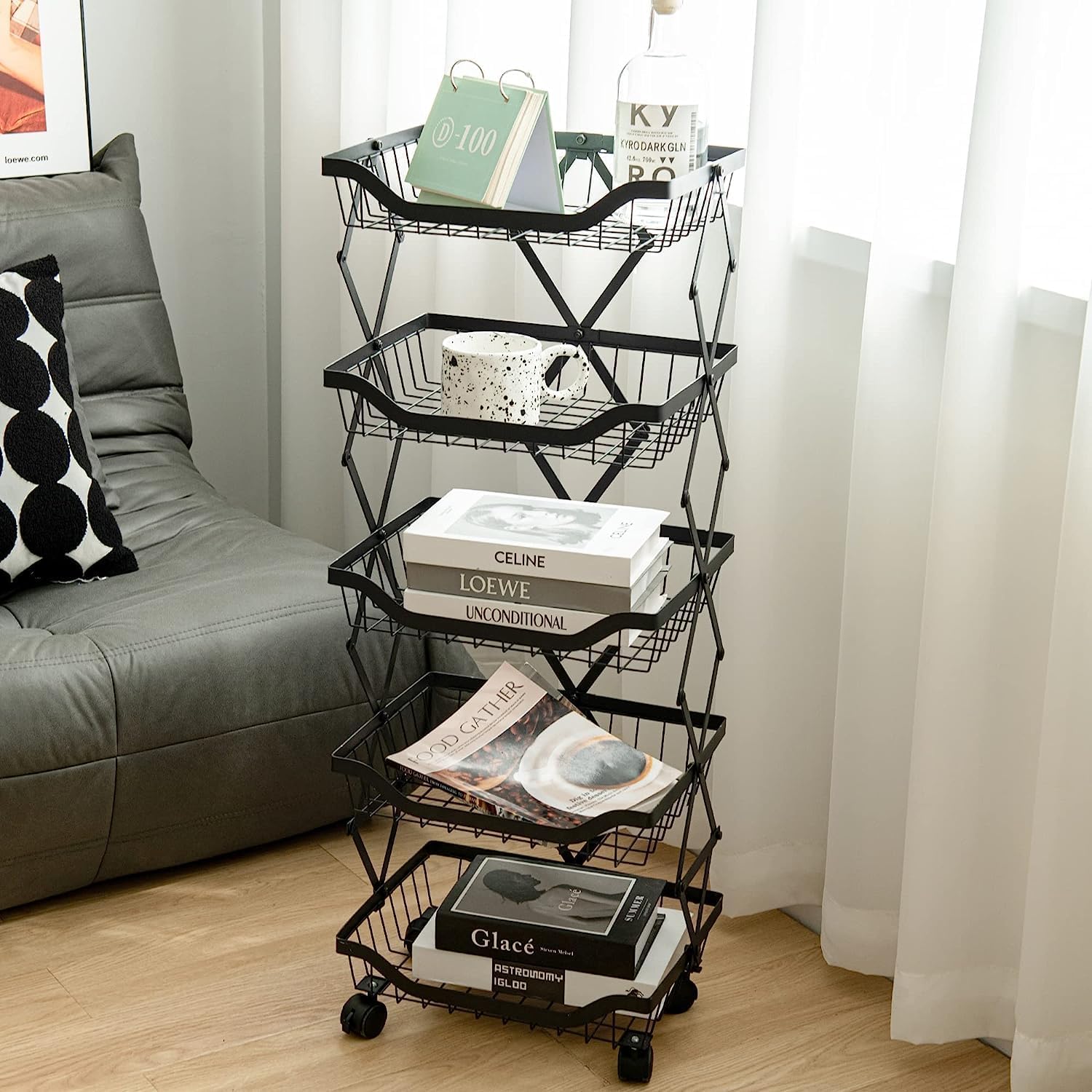 5 Tier Foldable Rolling Storage Cart with Lockable Wheels B1205