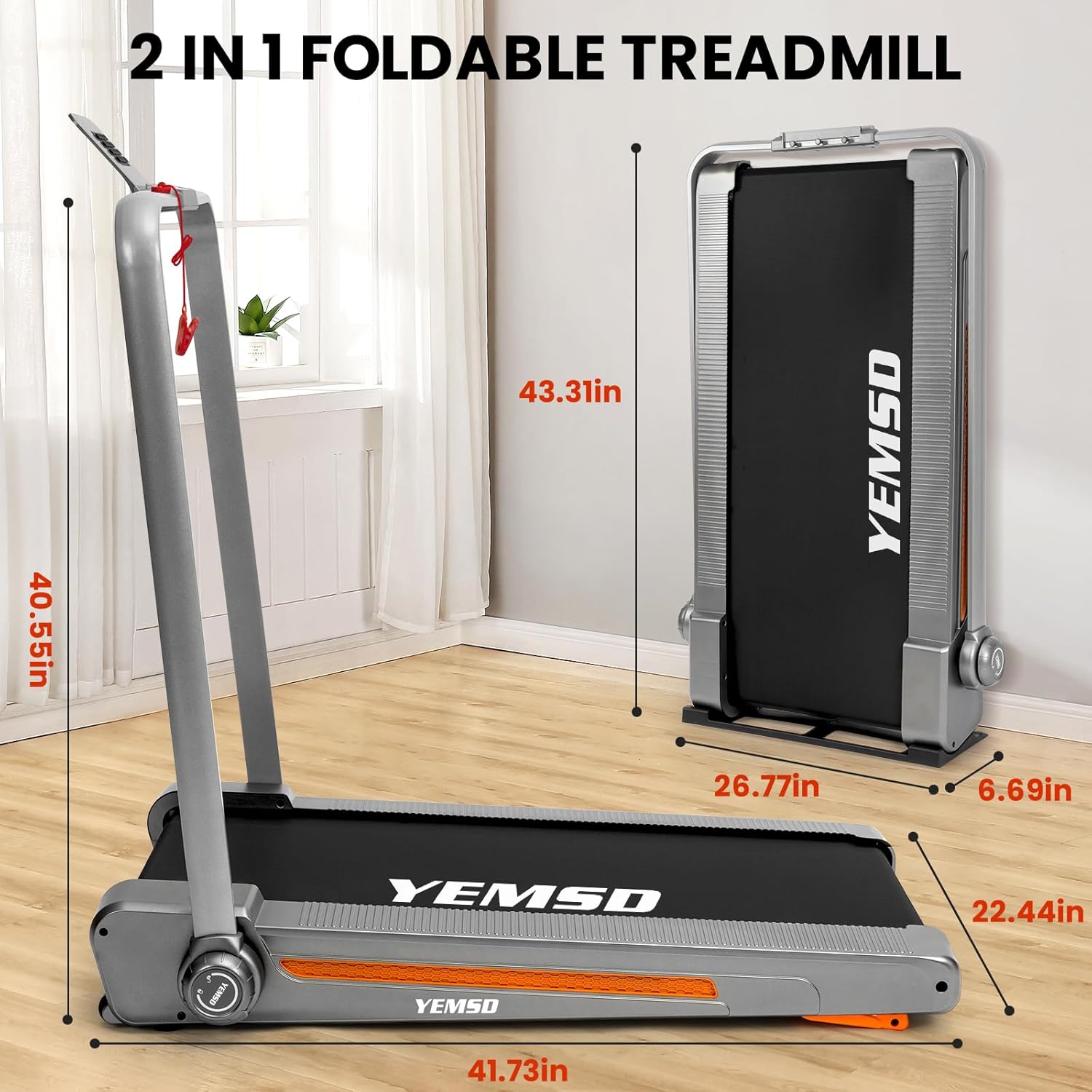 2 in 1 Foldable Treadmill with Incline, Walking Pad, 2.5HP, 330 LBS Weight Capacity Q222455