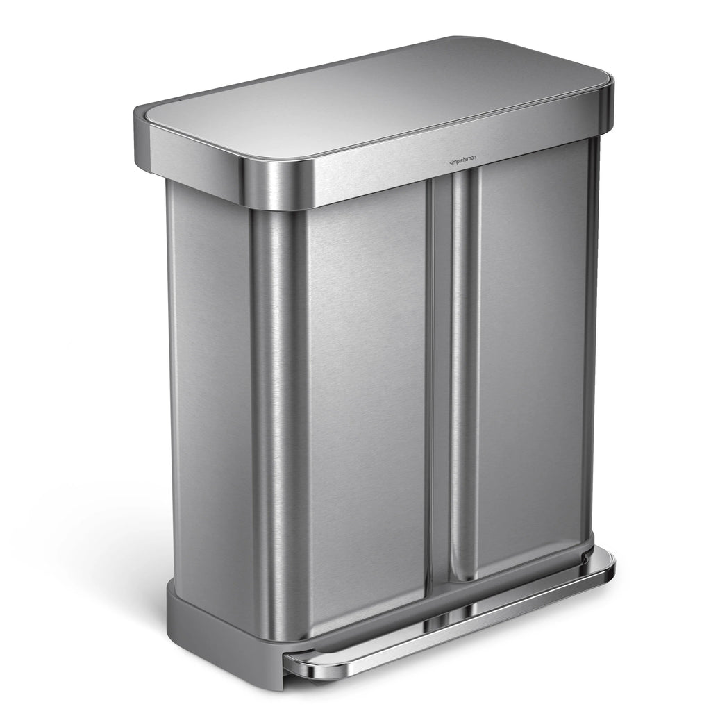 58 Liter Stainless Steel Dual Compartment Recycler Step Trash Can V56919