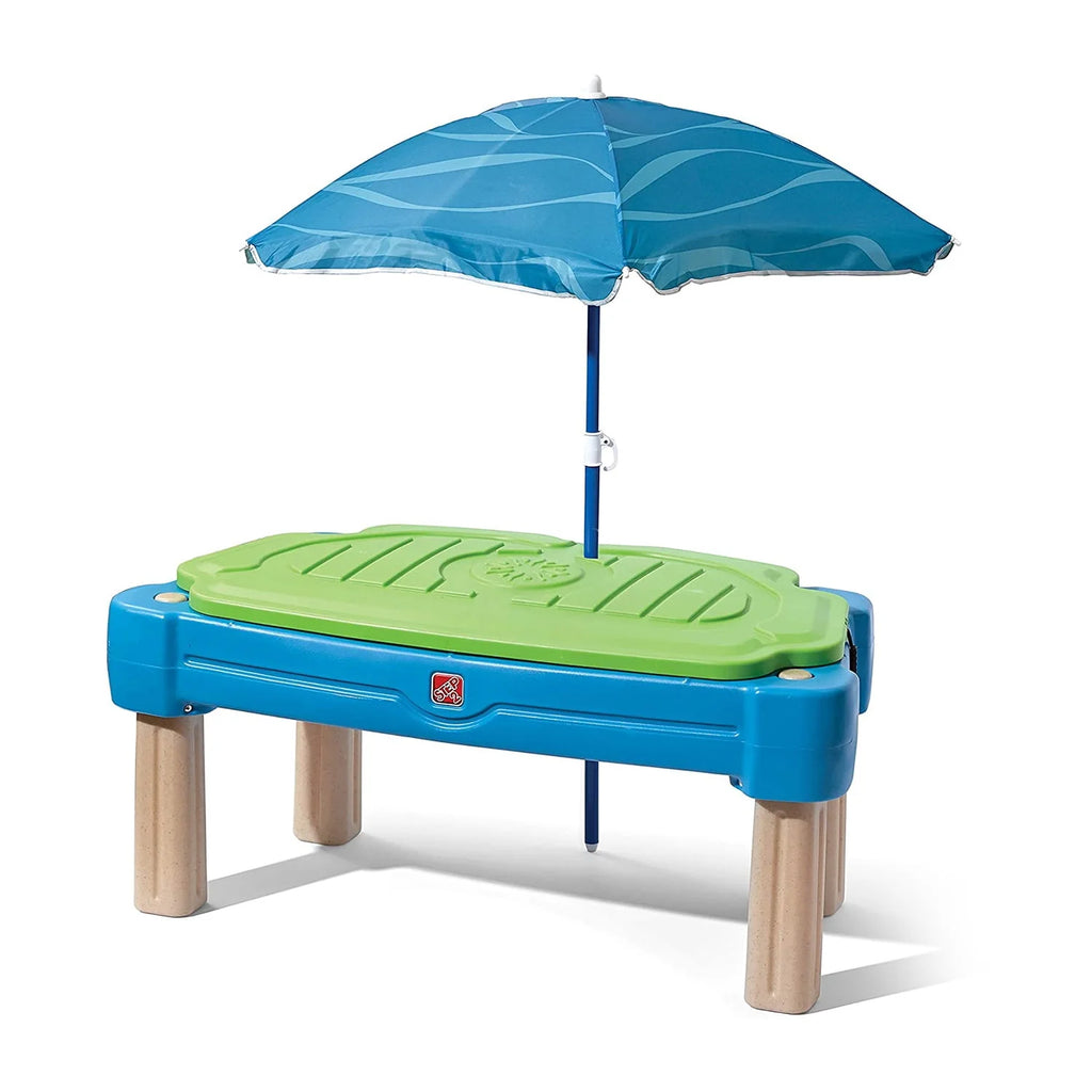 Blue Plastic Sandbox and Water Table with Cover and Umbrella T79382