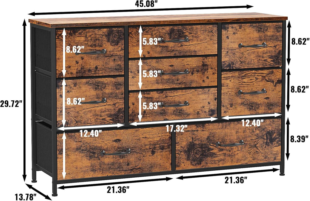 Vertical End Table and Nightstand with 9 Large Drawers, Metal Frame C7487