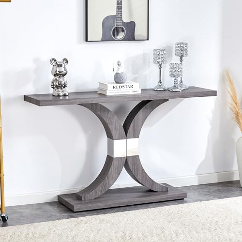 55 inch Gray Console Table with Geometric Base V845420