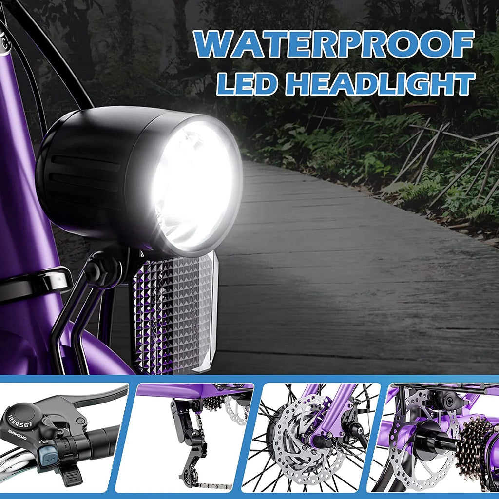 Electric Trike, 7 Speed 24"/26" 3 Wheel Electric Bicycle with 36V 14.5Ah Lithium Battery F45183