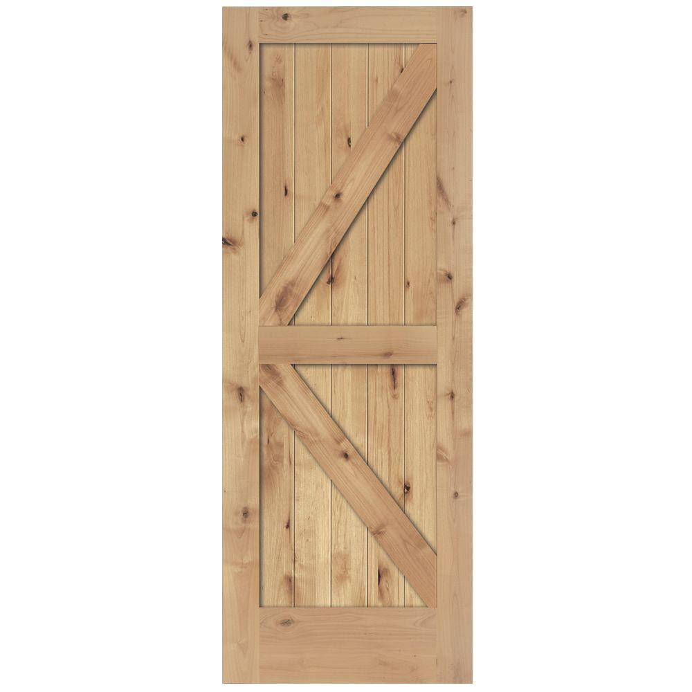 36 in. x 84 in. 2-Panel Solid Core Prefinished Natural Knotty Alder Interior Barn Door Slab B437692