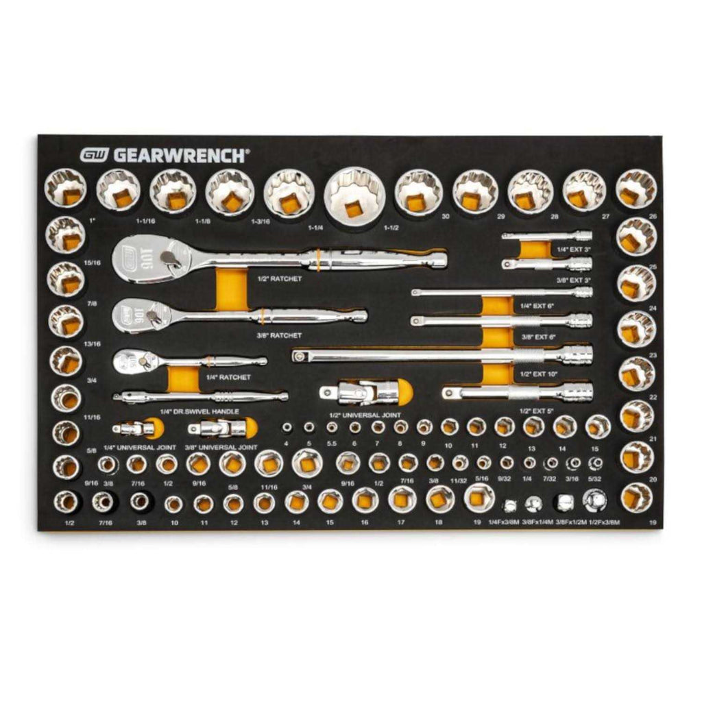 83 Pc. 1/4 3/8 1/2 90-Tooth SAE/Metric Mechanics Tool Set with EVA Foam Tray Y189