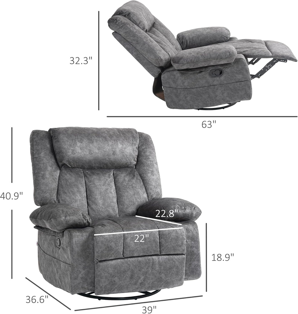 Gray Swivel Rocker Recliner Chair with Side Pockets and Metal Base K86401