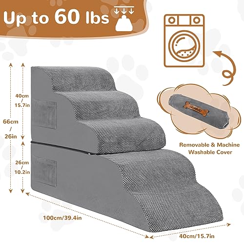 5-Steps Foam Dog Stairs with Removable Cover, Grey M507000