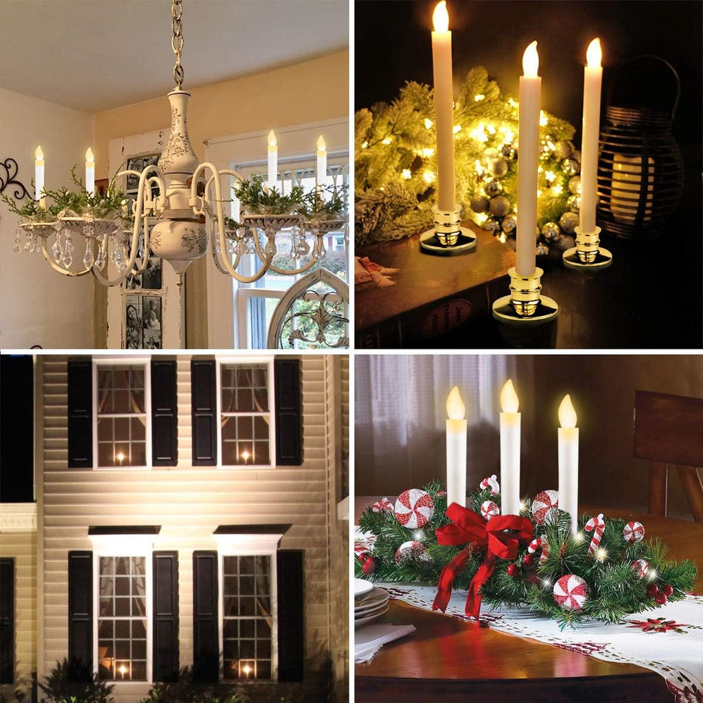 6 Set Gold LED Flameless Taper Candles with Timer C470