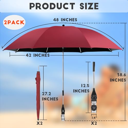 2 PCS Chair Umbrella with 360° Adjustable, UPF 50+ Clamp O112