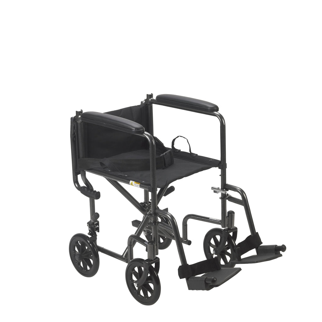 Lightweight Steel Transport Wheelchair, Fixed Full Arms, 19" Seat O5405