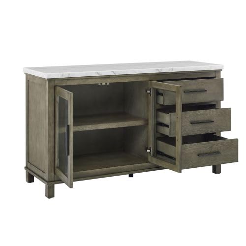 White Marble Top Server Dark Brown Sideboard Buffet Coffee Bar Cabinet R389