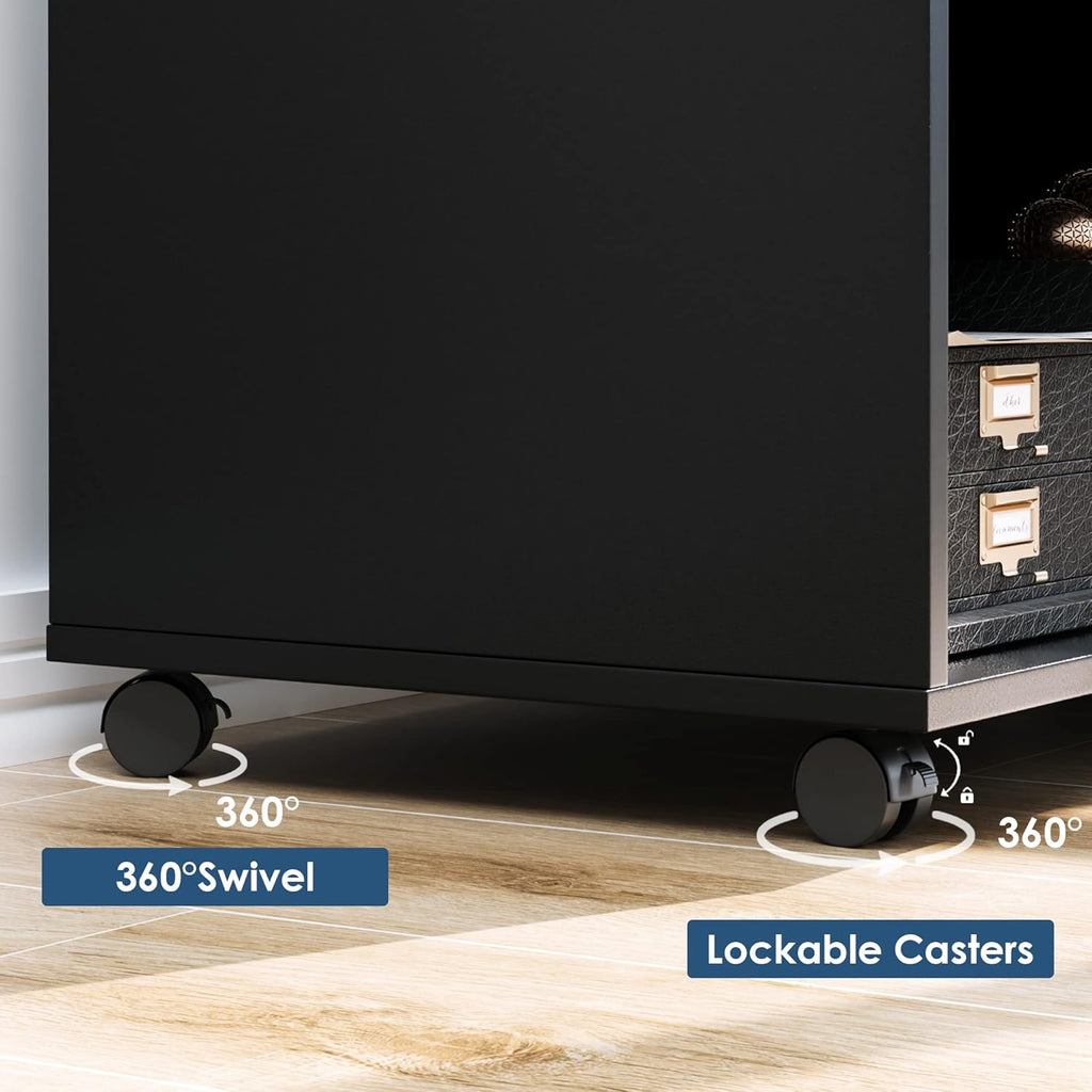 Black Wood Lateral File Cabinet with Lock V333412