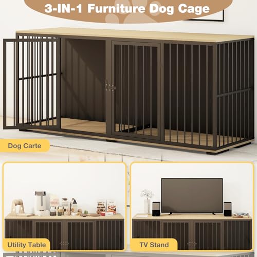 71.6'' Metal Steel Frame Double Dog Kennel with 2 Rooms and Removable Divider Black E814