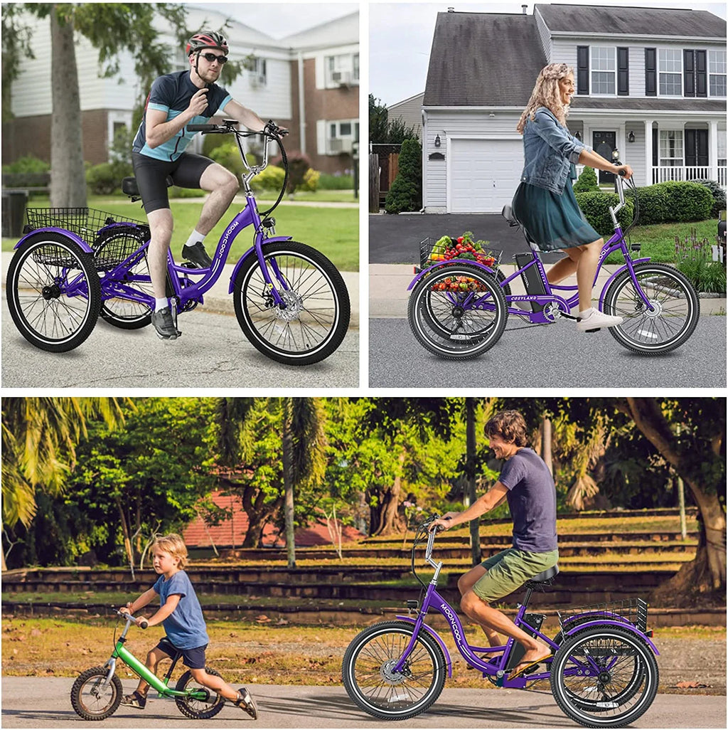 Electric Trike, 7 Speed 24"/26" 3 Wheel Electric Bicycle with 36V 14.5Ah Lithium Battery F45183