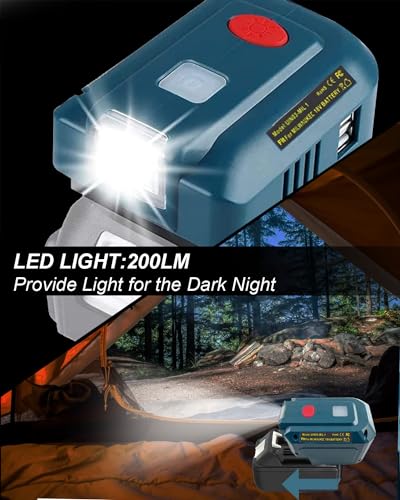 150W Power Inverter Generator for 18V Lithium Battery, DC 18V to AC 110V-120V Portable Power Station with 2 USB & AC Outlet & 200LM LED Light V19926