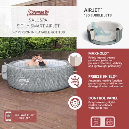 Grey Large Round Inflatable Hot Tub with 180 AirJets and EnergySense Cover B153174