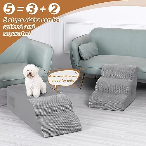 5-Steps Foam Dog Stairs with Removable Cover, Grey M507000