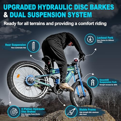 Dual Battery 48V 35AH 2000W 80-155 Miles Electric Bike 26" Fat Tire Full Suspension EBike with Dual Hydraulic Brakes J77733