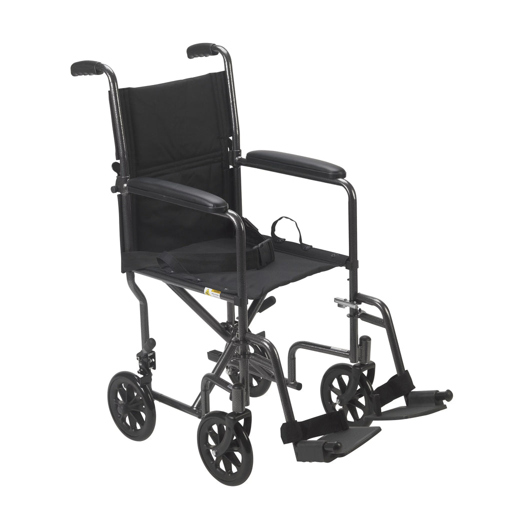 Lightweight Steel Transport Wheelchair, Fixed Full Arms, 19" Seat O5405