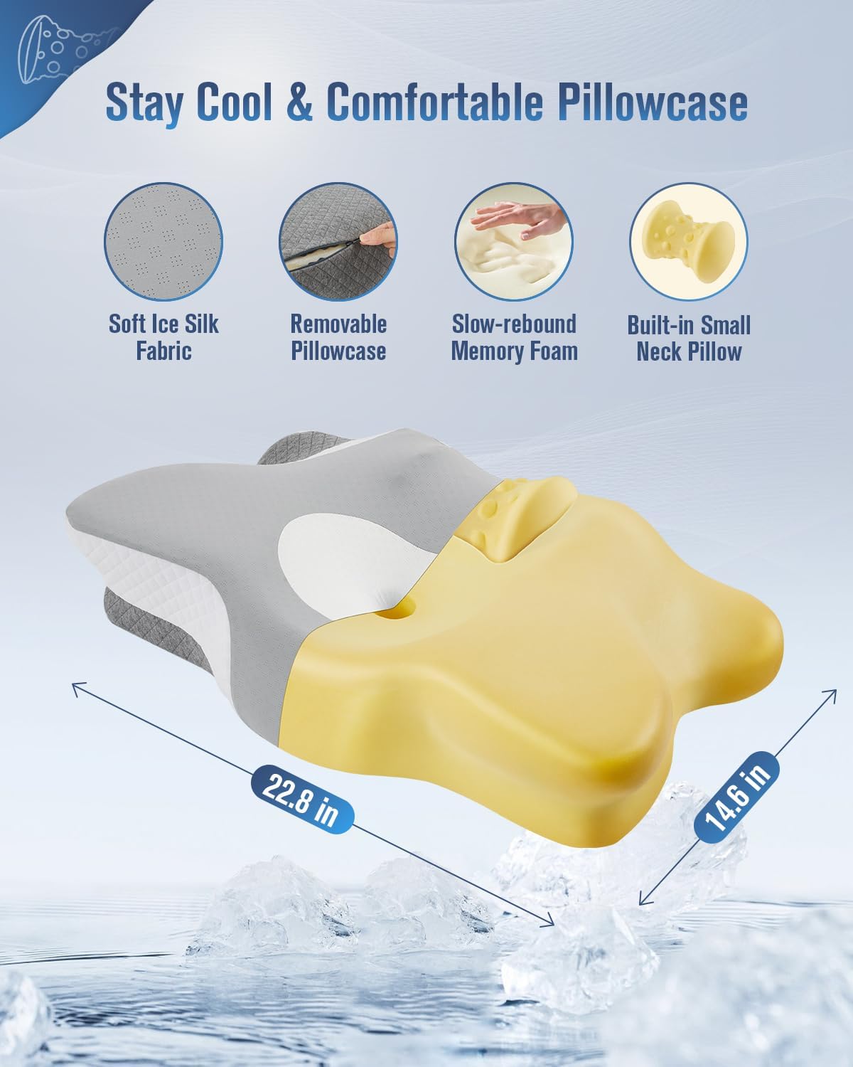 Ergonomic Memory Foam Cervical Neck Pillow with Cooling Pillowcase P56260