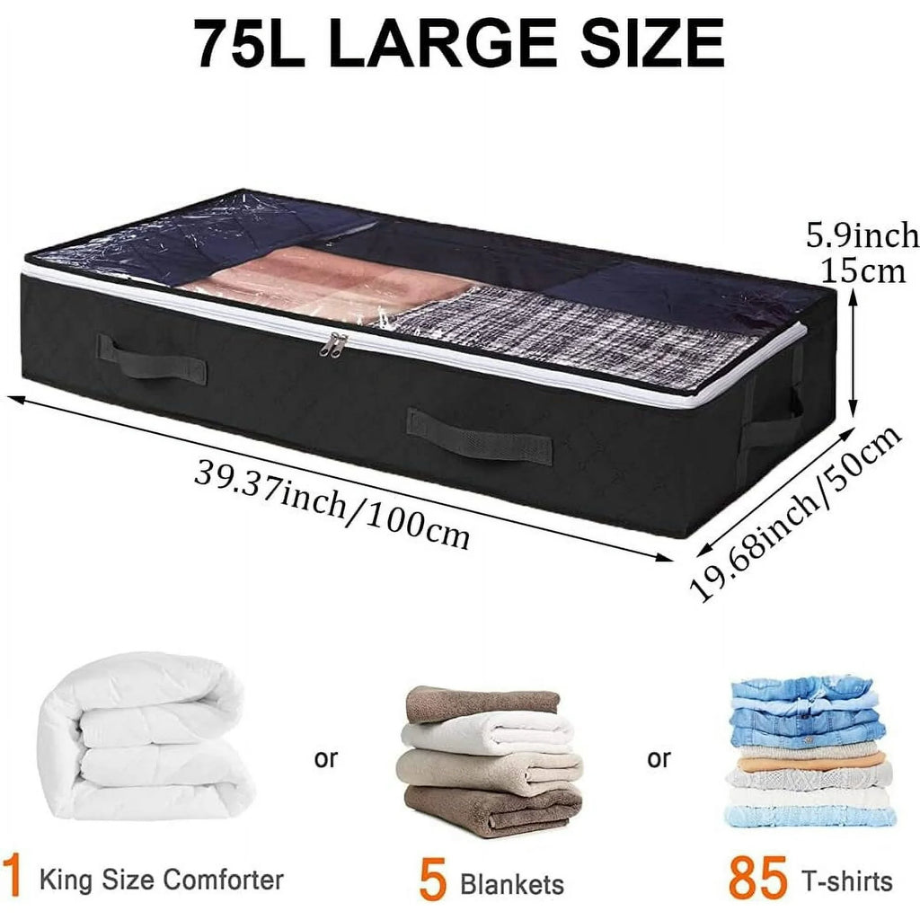 Black 4-Pack Large Underbed Storage Bags with Clear Window and Handles X348